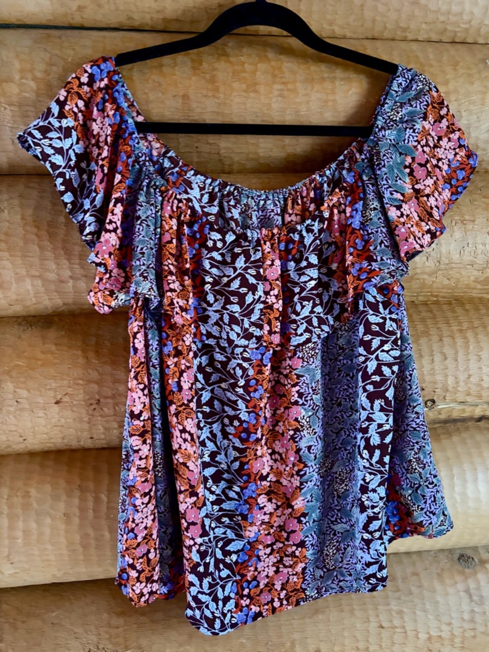 Maeve by Anthropologie Floral On or Off-Shoulder Top in Purple and Orange